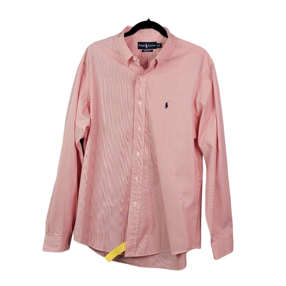 Ralph Lauren Custom Fit Red White Micro Pin Stripe Dress Shirt Men's Size 16.5 - Picture 2 of 11